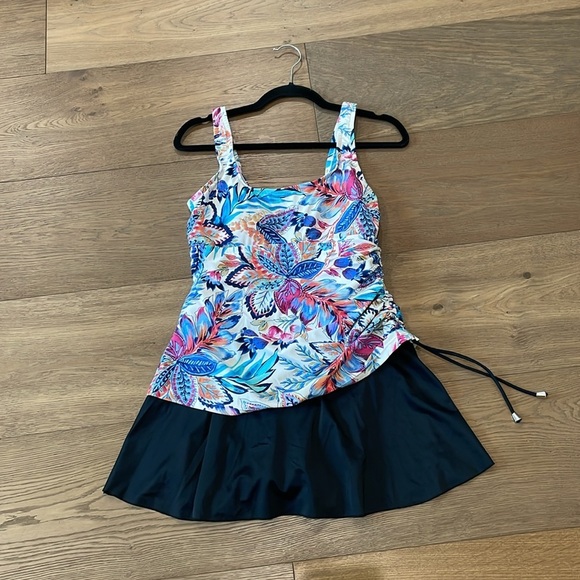 Azul by Maxine of Hollywood Tropical Floral Swim Dress Sz 10 One Piece Swimsuit - Picture 7 of 11